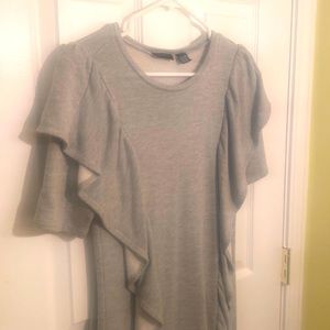 Grey Ruffle Sleeve Knit Midi Dress. Size S.